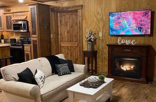 Young Harris Cabin | MOUNTAIN & RIVER VIEW, HOT TUB, FIREPLACES & FIRE PIT, WIFI, DOGS Ok, TV's
